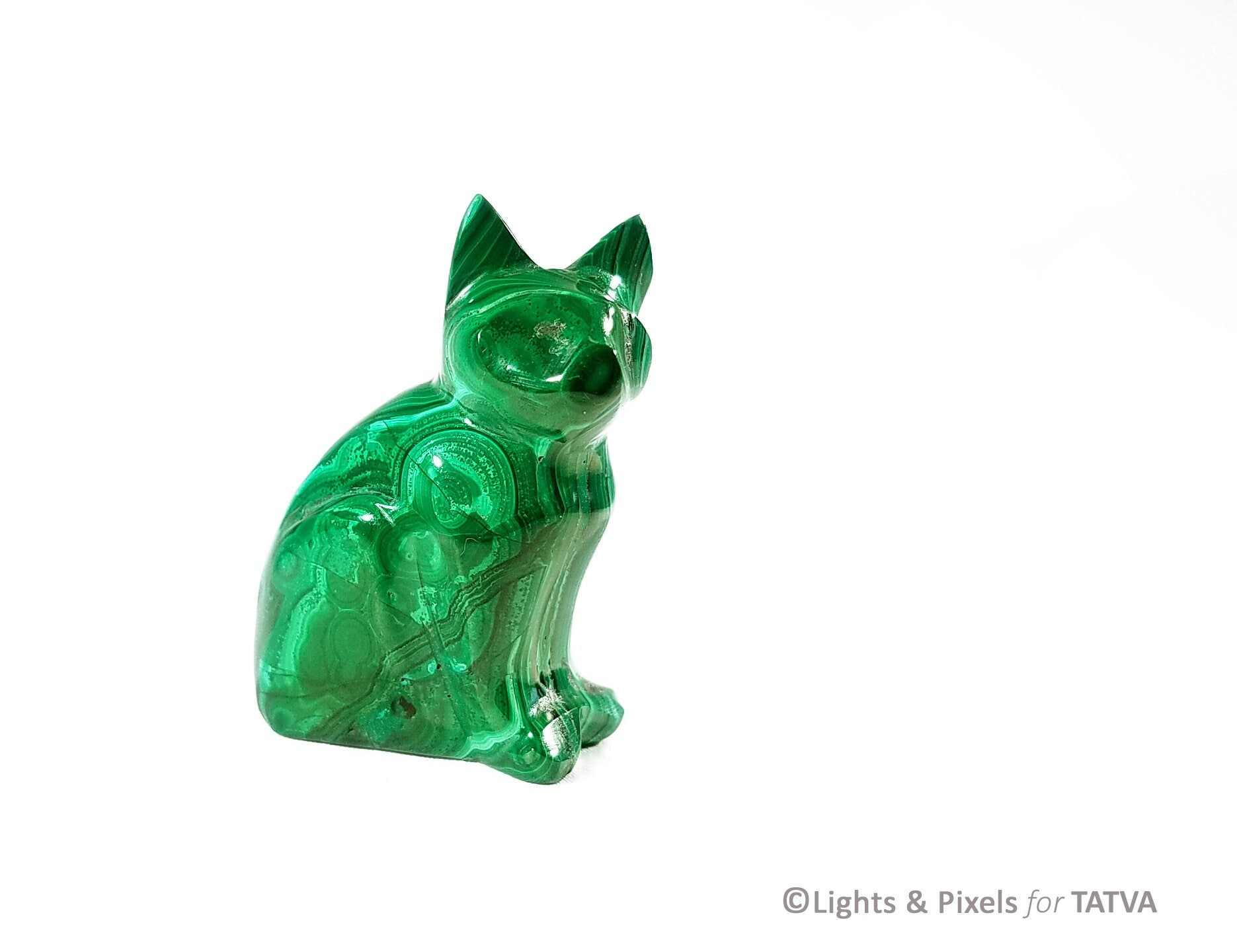 Malachite Cat - Kitten Figurine - Natural Malachite - Christmas Gift for Pet Lovers - Small - 35g to 100g